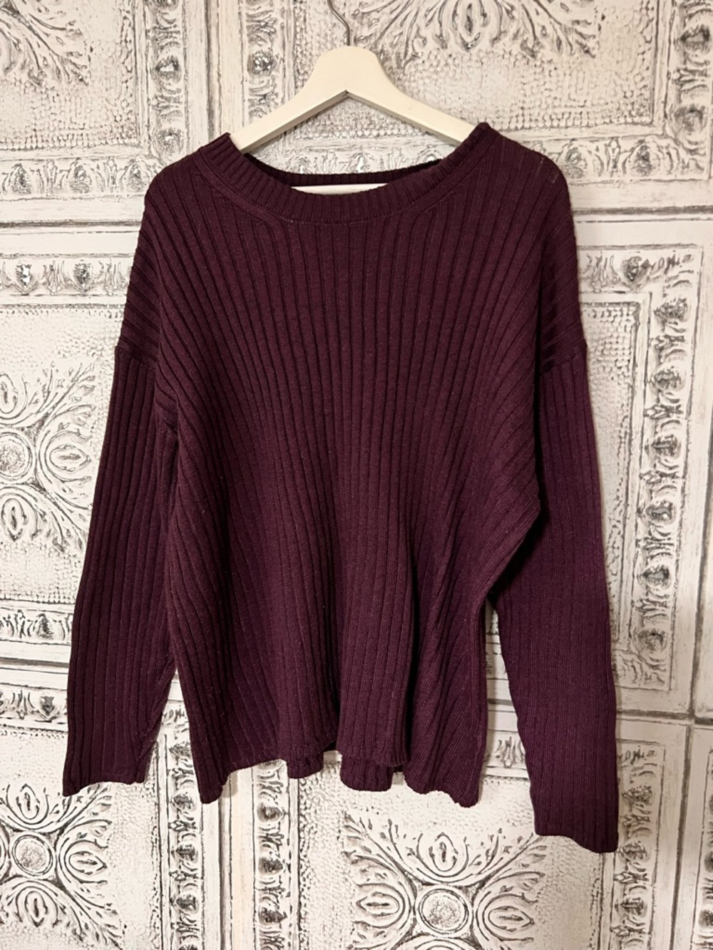 Jessica Simpson Ribbed Crewneck Sweater - Eggplant